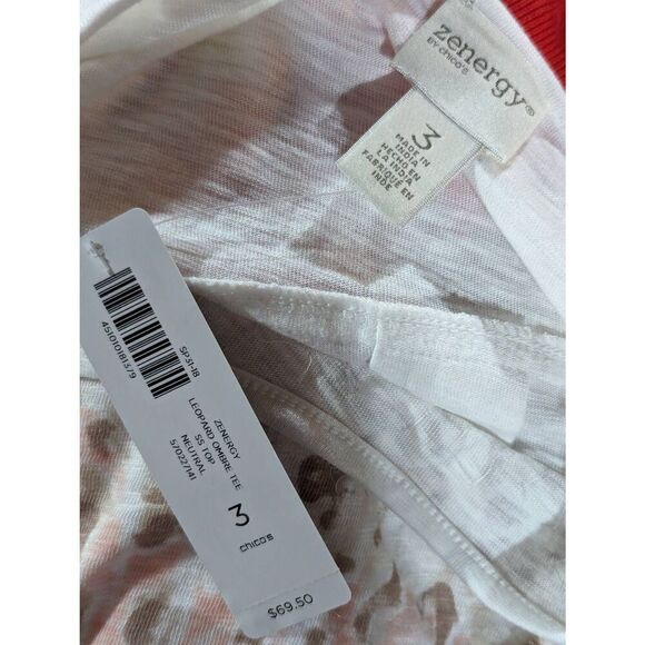 Zenergy by Chicos Womens Neutral Sequin Trim Leopard Ombre Tee Size 3 NWT $69.50 - Picture 4 of 6